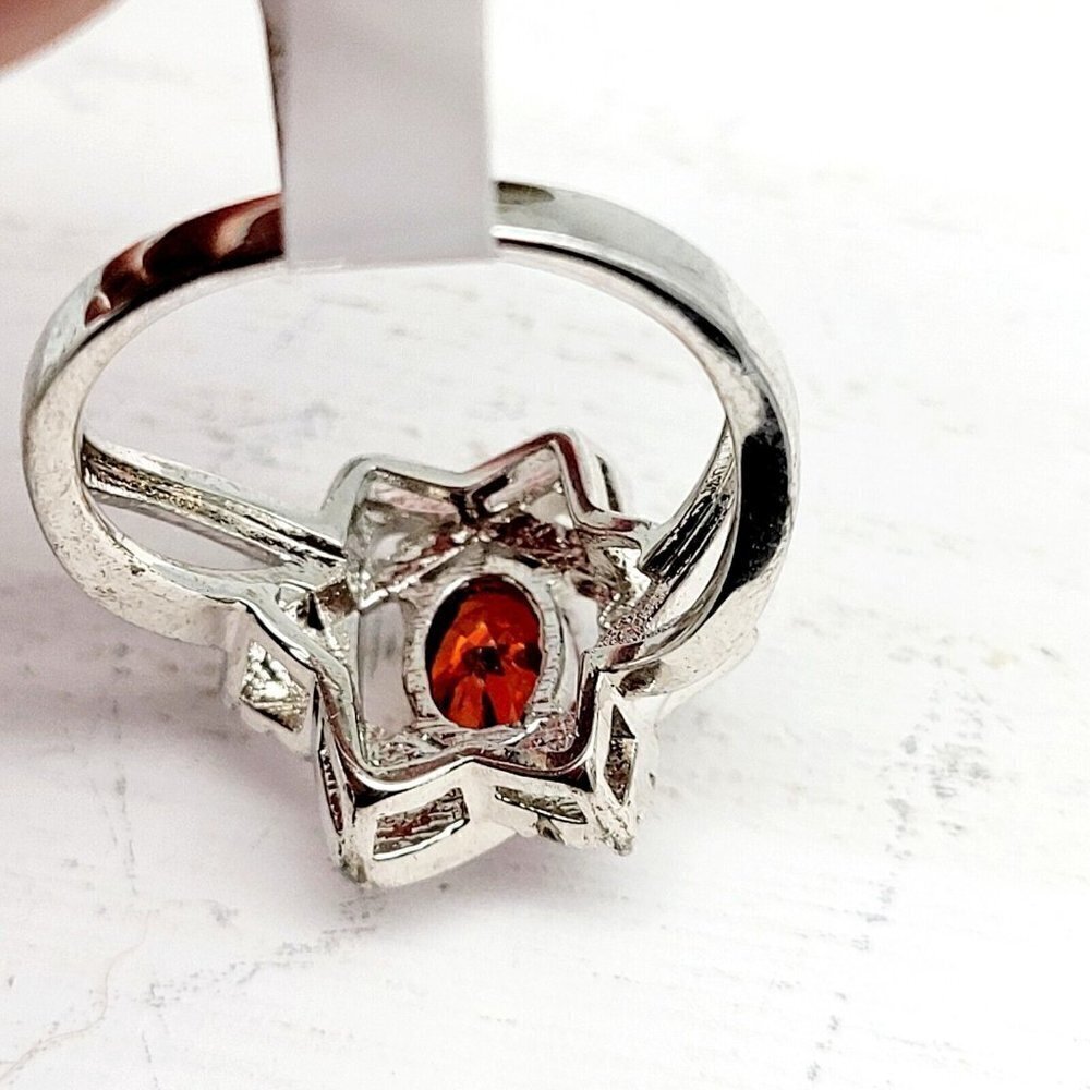 Sz 6 Star of David Ring Cubic Zirconia's Faux Rustic Red Oval Stone Silver Plate - Picture 6 of 8